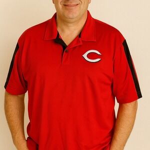 Majestic Cincinnati Reds Polo Shirt Mens XL Black Red Embroidered Logo